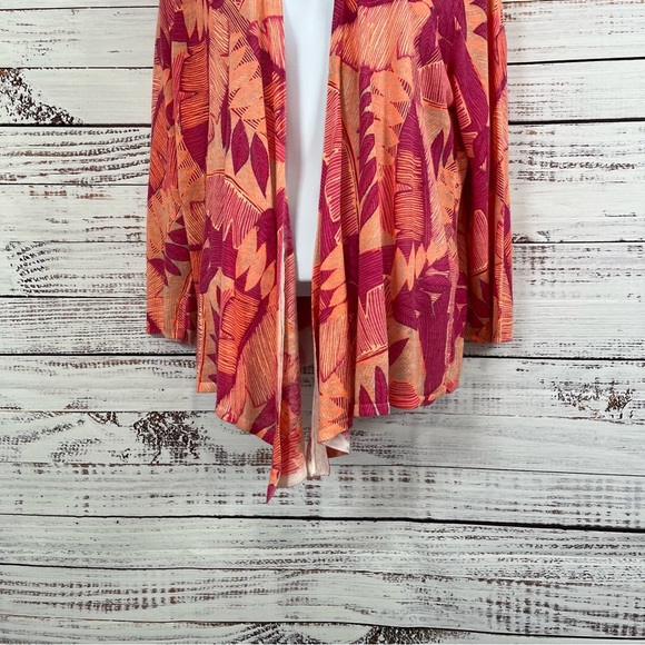 Chicos Orange Pink Floral 3/4 Sleeve Open Sweater - Picture 3 of 14